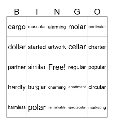 2 Sounds of ar Bingo Card