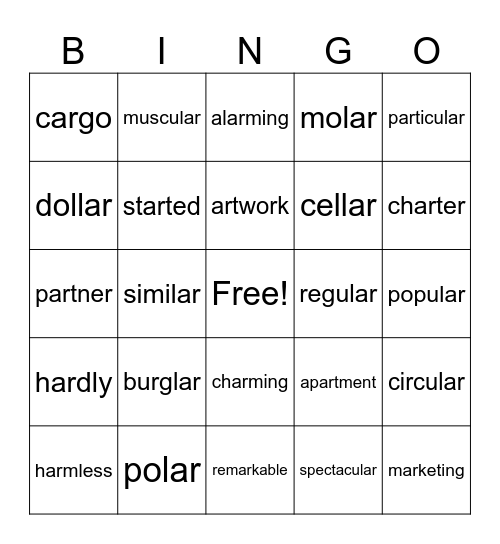2 Sounds of ar Bingo Card