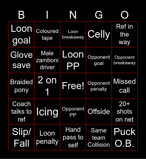 Loons Hockey Bingo Card