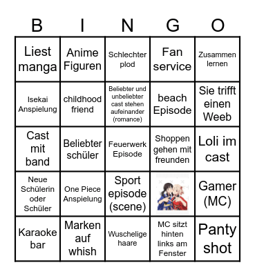 Slice of Life Anime Bingo Card