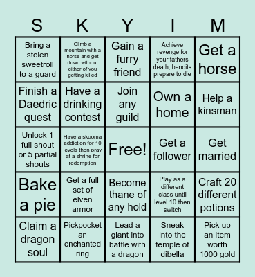 Skyrim Bingo Card