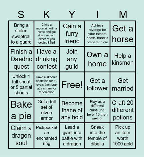 Skyrim Bingo Card