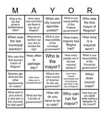 Municipal Bingo Card