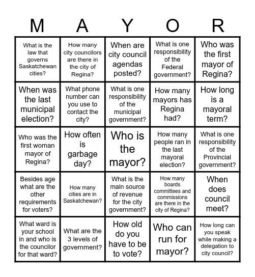 Municipal Bingo Card