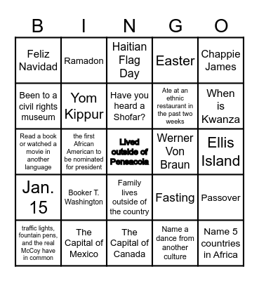 Ethinicity and Culture Bingo Card
