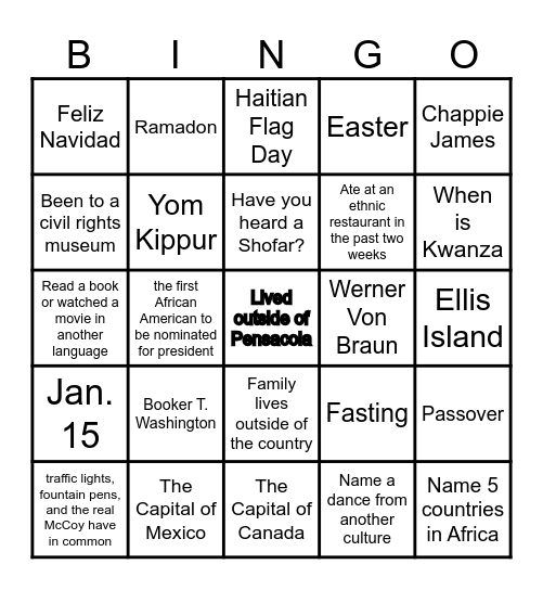 Ethinicity and Culture Bingo Card
