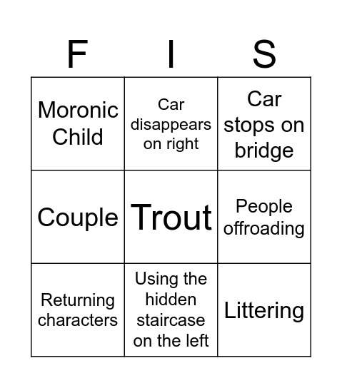 Roaring River Trout Cam Bingo Card