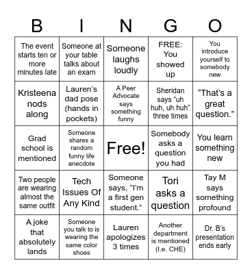 Reisher Bingo Card