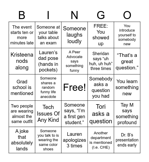 Reisher Bingo Card