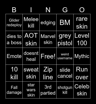 Fortnite Bingo Card