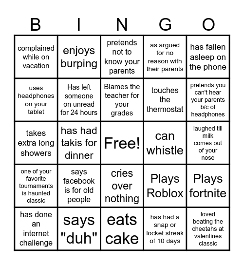 Untitled Bingo Card