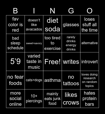 jade’s bingo Card
