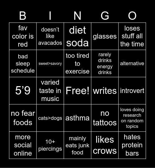 jade’s bingo Card