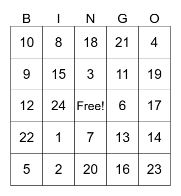 Test Bingo Card