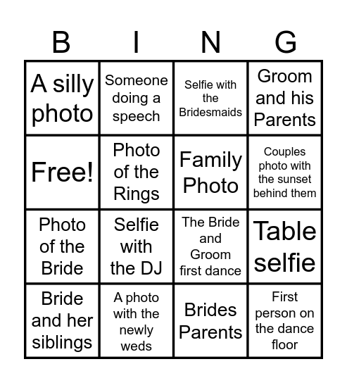 Esther and Nathaniel wedding photo Bingo Card