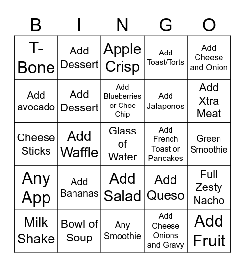 Denny's Bingo Card