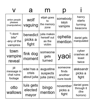 vamps session three - admin only Bingo Card