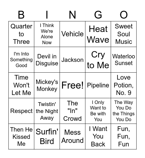 60's Music Bingo Card