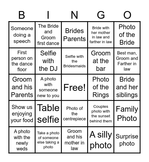 Esther and Nathaniel wedding photo Bingo Card
