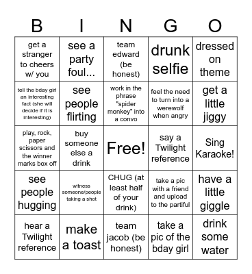 Twilight Bar Crawl Bingo Card