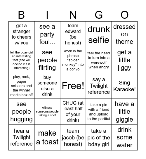 Twilight Bar Crawl Bingo Card