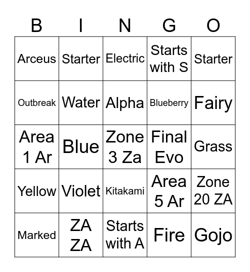 Pokémon Shiny Board Bingo Card