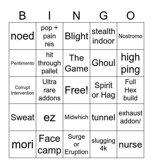 Sweat Bingo Card