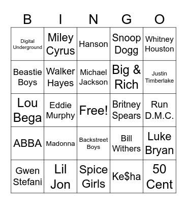 Country & Pop Bingo Card