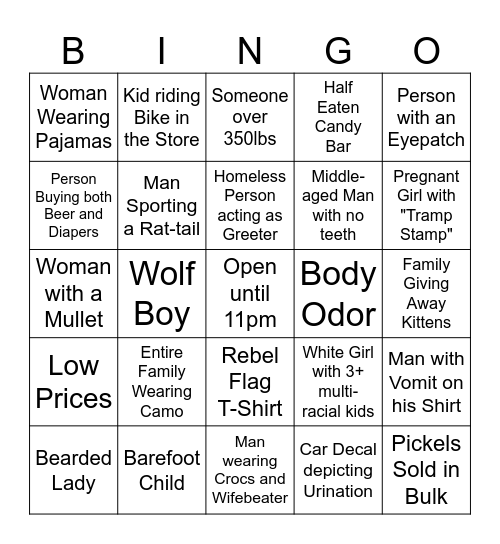 WALMART BINGO Card