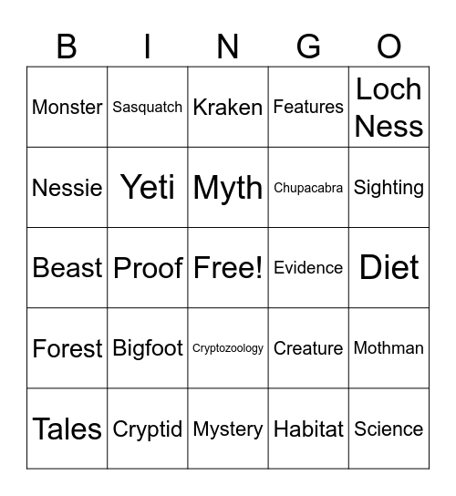 CRYPTID CREATURES Bingo Card