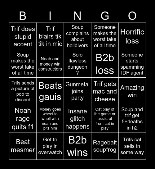 All nighter bingo Card