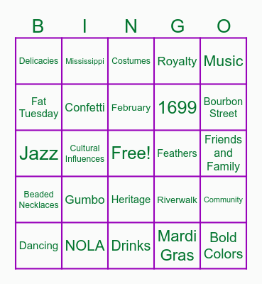 Mardi Gras Bingo Card