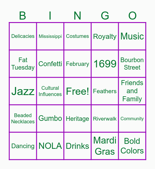 Mardi Gras Bingo Card