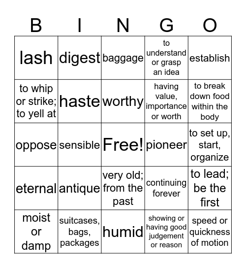 Level Orange Unit 5 Bingo Card