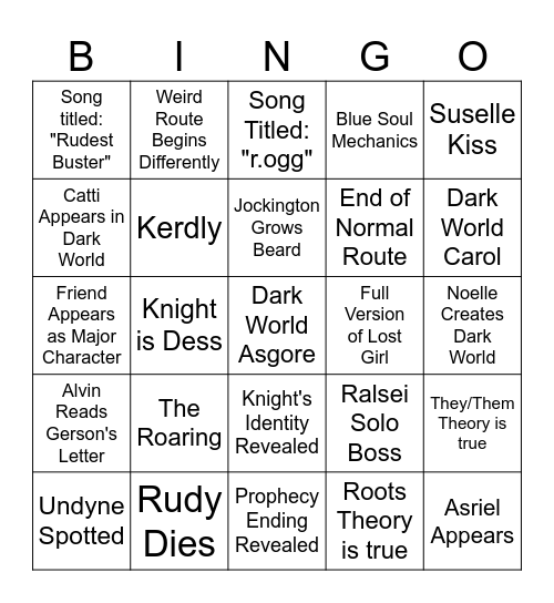 Deltarune Chapter 5 Bingo Card