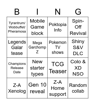 Pokemon Day Bingo Card