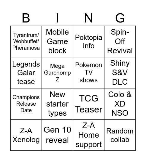 Pokemon Day Bingo Card