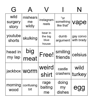 gavingo Bingo Card
