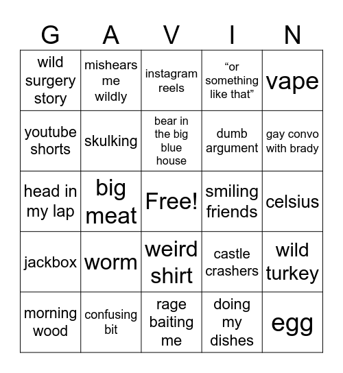 gavingo Bingo Card