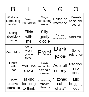 My Boyfriend but Bingo Card