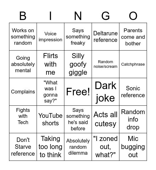 My Boyfriend but Bingo Card