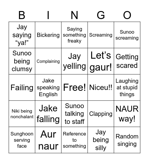 Enhypen Bingo Card