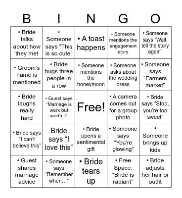 Megan's Bachelorette Party Bingo Card