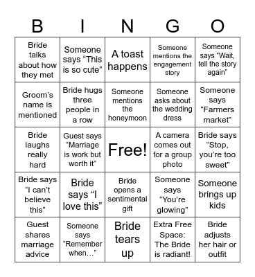 Megan's Bachelorette Party Bingo Card