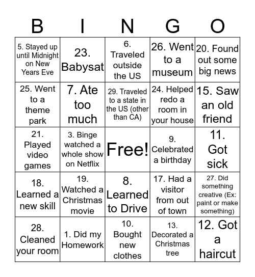 Untitled Bingo Card