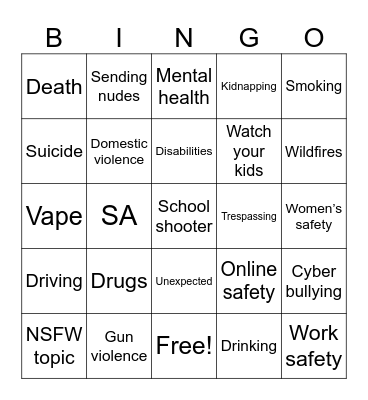 PSA Bingo Card