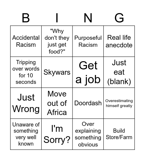 r_ad slop Bingo Card
