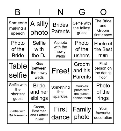 Esther and Nathaniel Wedding Photo Bingo Card