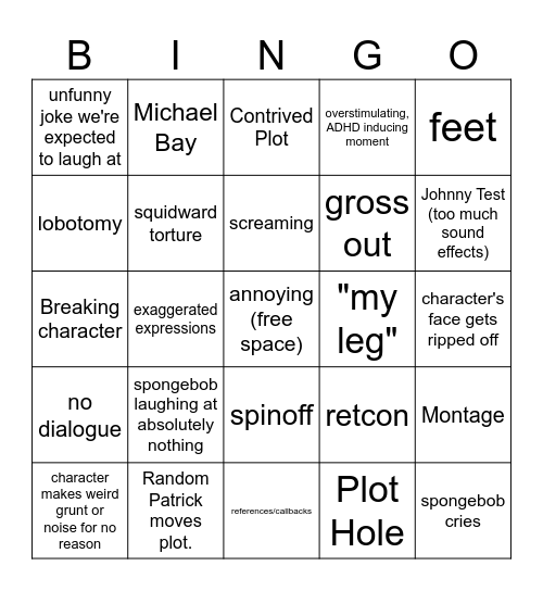 Modern Spongebob Bingo Card