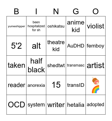 knuckles of shedtwt bingo! Bingo Card